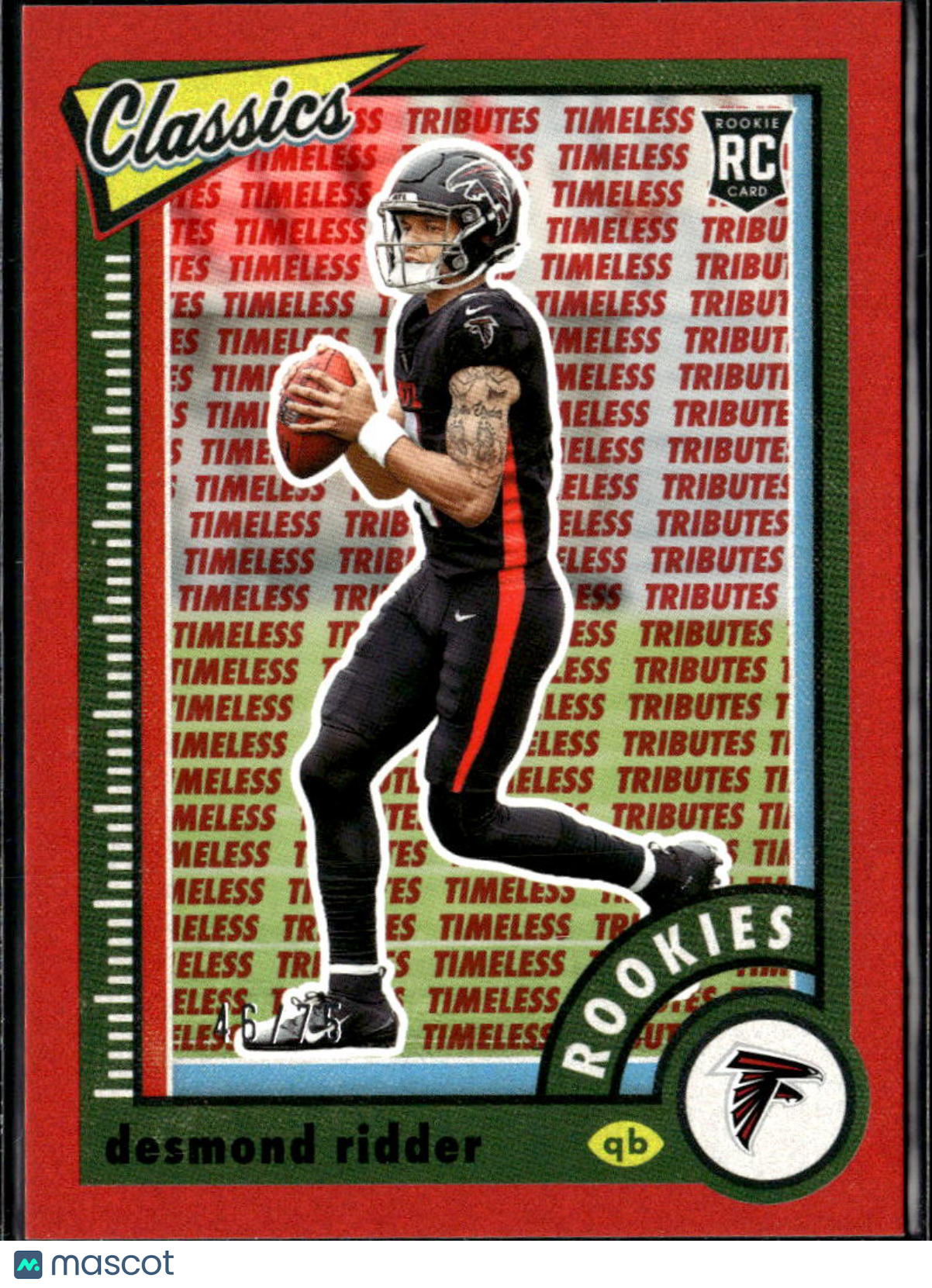 Desmond Ridder 2022 Classics RED Rookie RC 46/75 Atlanta Falcons