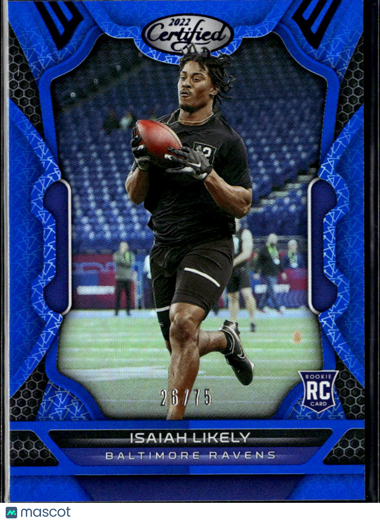 Isaiah Likely 2022 Certified Mirror Blue Rookie RC 26/75 Baltimore Ravens