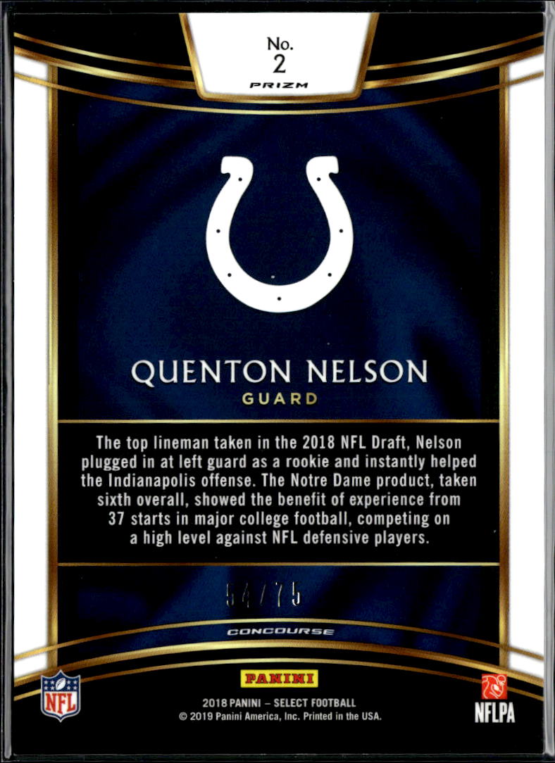 Quenton Nelson 2019 Select White Prizm Rookie RC 54/75 Indianapolis Colts
