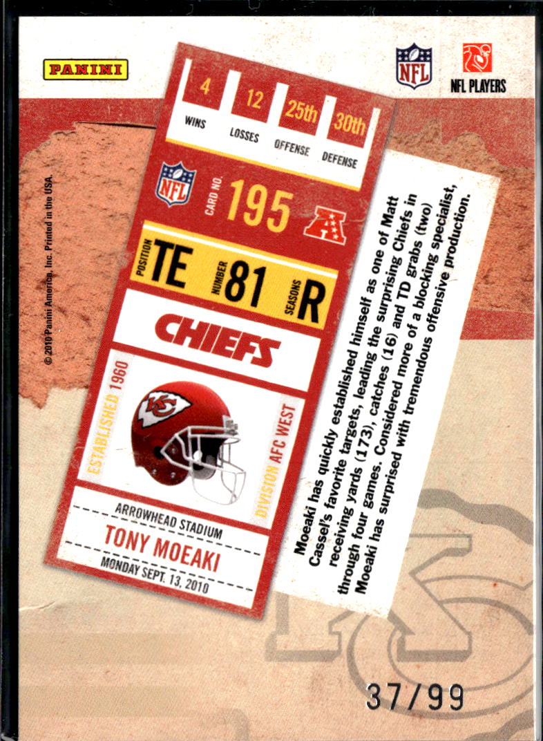 Tony Moeaki 2010 Playoff Contenders Playoff RC Rookie 37/99 Kansas City Chiefs