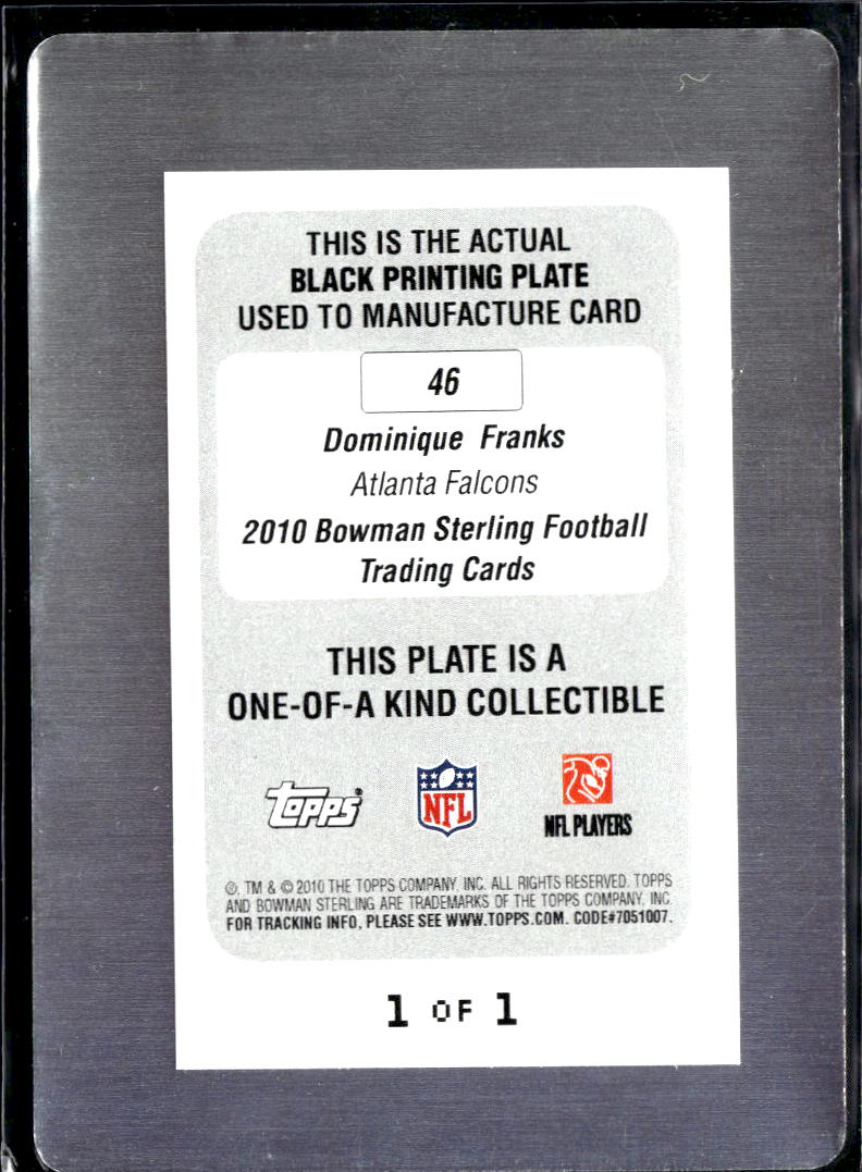 Dominique Franks 2010 Bowman Sterling Printing Plate Black Atlanta Sooners 1/1