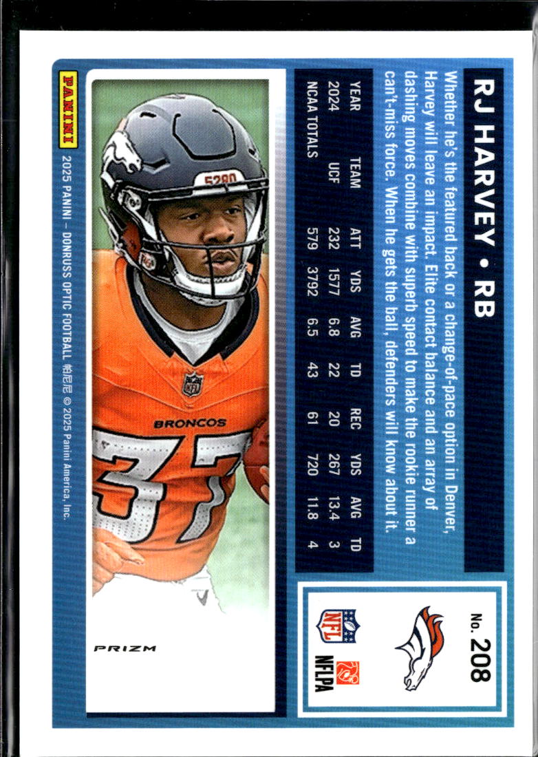 RJ Harvey 2025 Optic Rated Rookie Fire Emoji RC SSP Denver Broncos