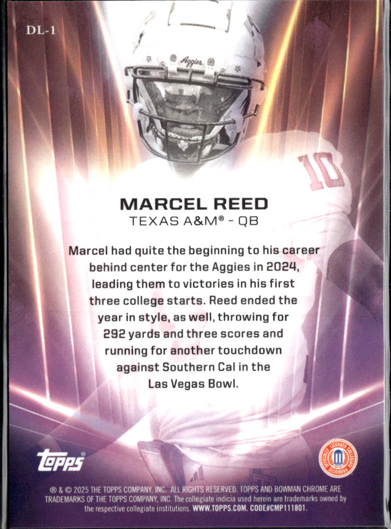 Marcel Reed 2025 Bowman Chrome Dean's List Texas SSP CASE HIT A&M Aggies