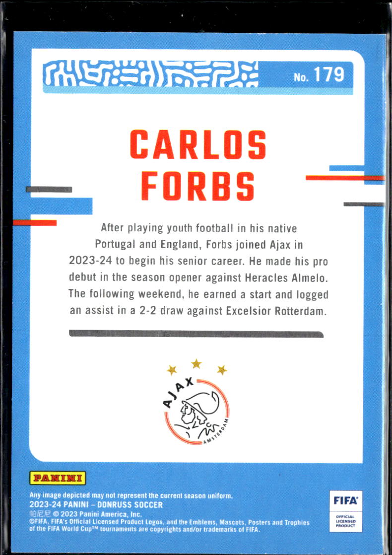 Carlos Forbs 2023 Donruss Soccer Purple Rated Rookie 14/25 AFC Ajax