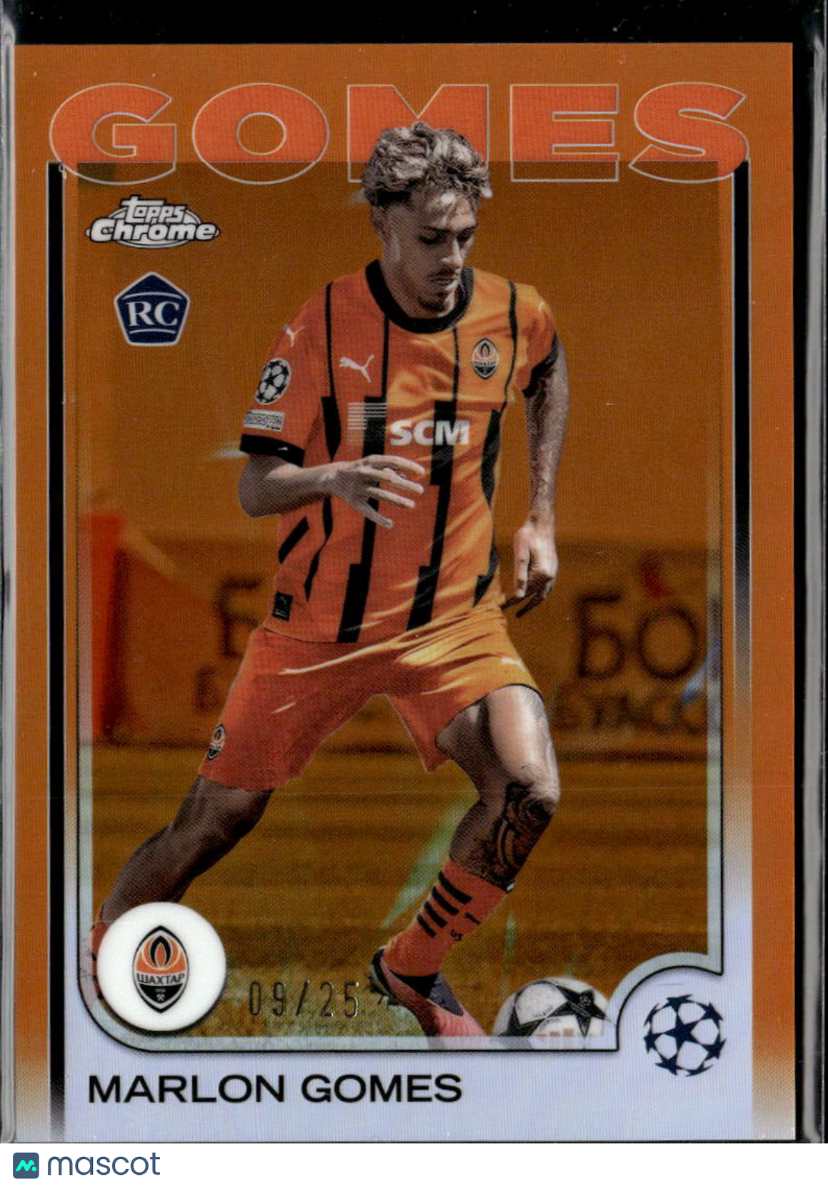 Marlon Gomes 2025 Topps Chrome UEFA Orange Refractor RC 9/25 FC