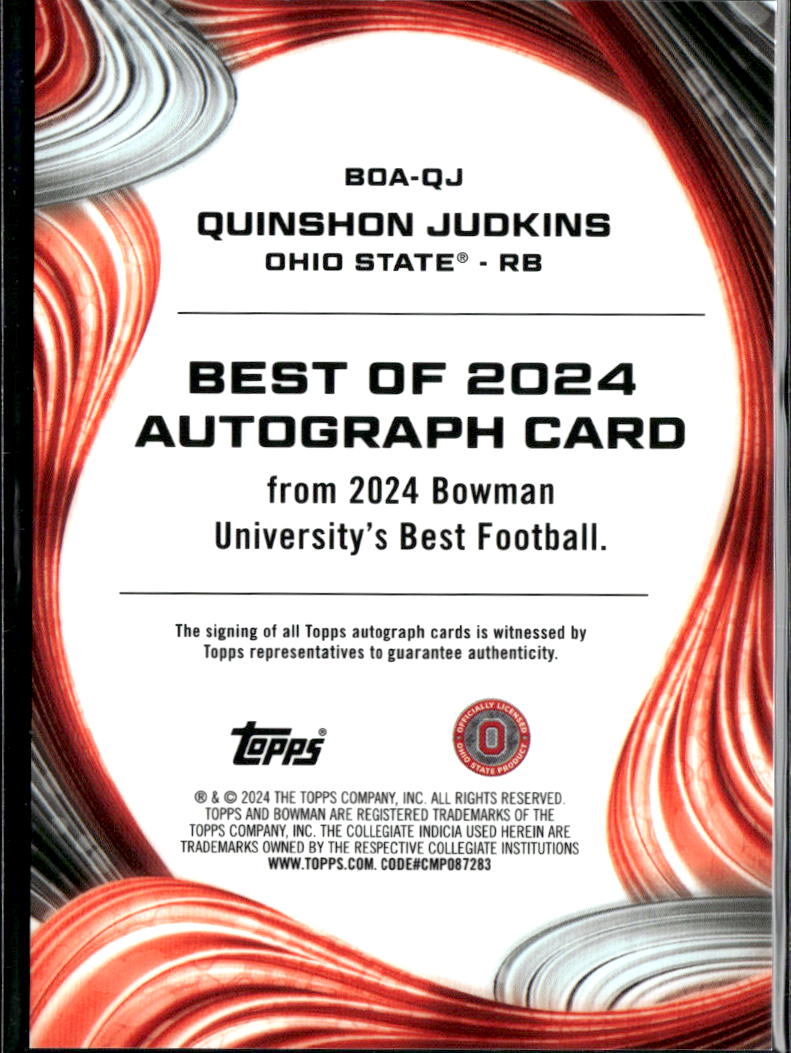 Quinshon Judkins 2024 Bowman's Best Auto Autograph RC Ohio State Buckeyes