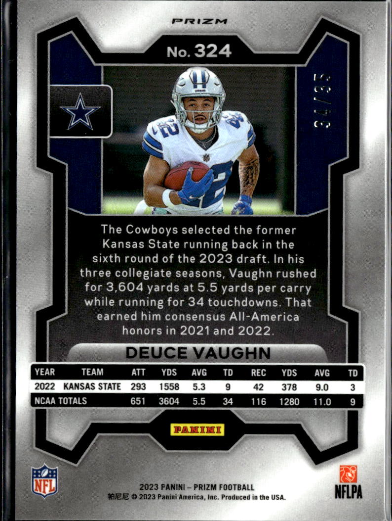 Deuce Vaughn 2023 Prizm Red Shimmer Rookie RC 34/35 Dallas Cowboys