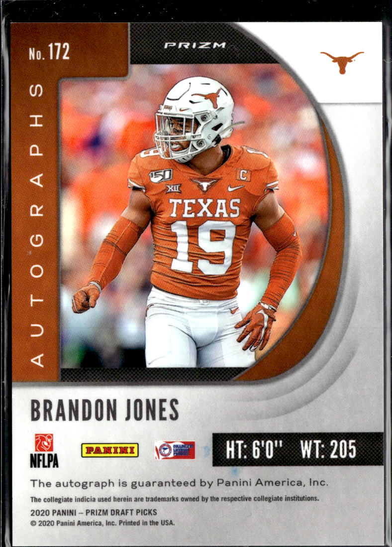 Brandon Jones 2020 Prizm Draft Picks Snakeskin Auto Autograph RC Texas Longhorns