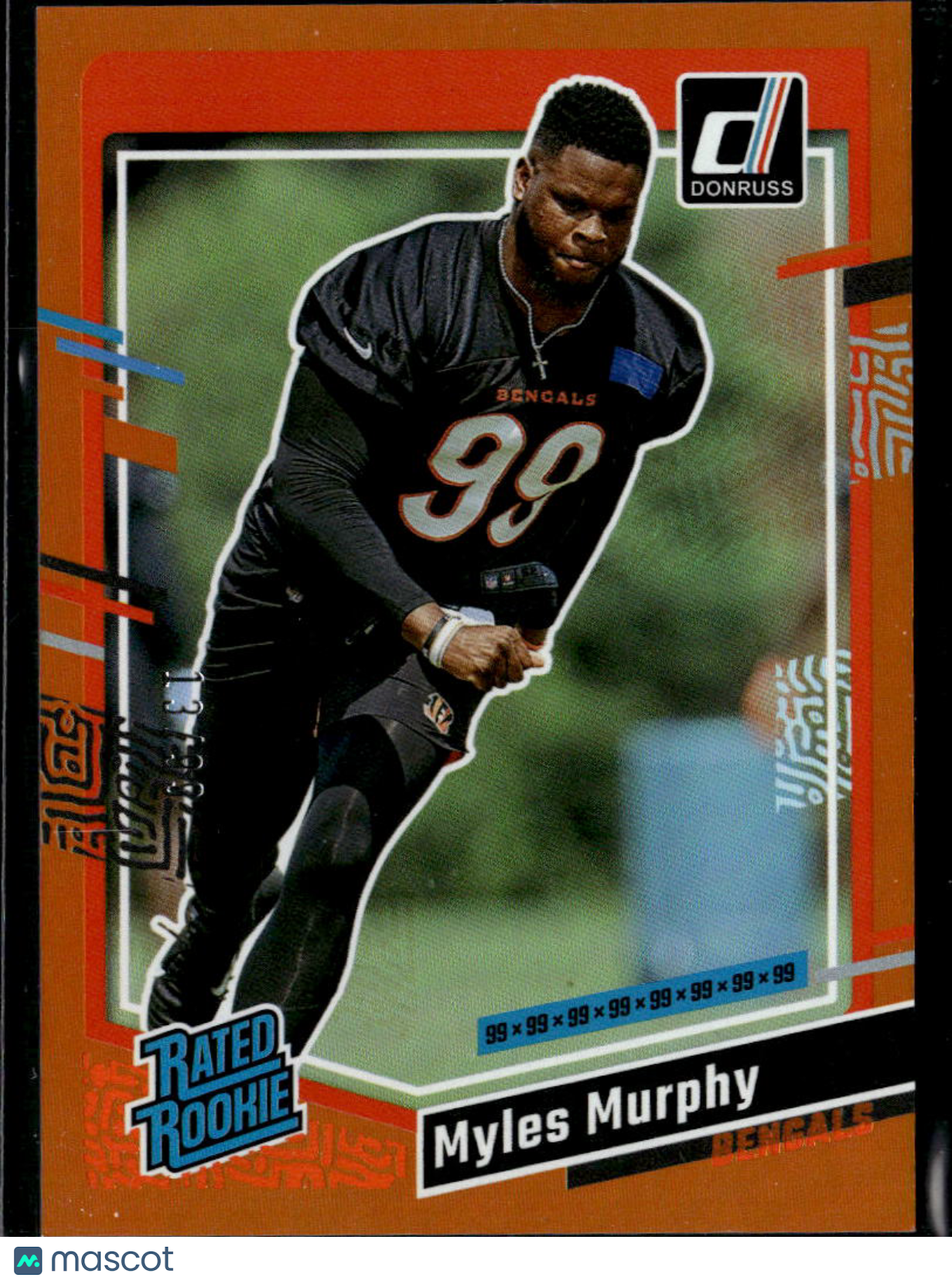 Myles Murphy 2023 Donruss Orange Jersey Number RC 13/99 Cincinnati Bengals