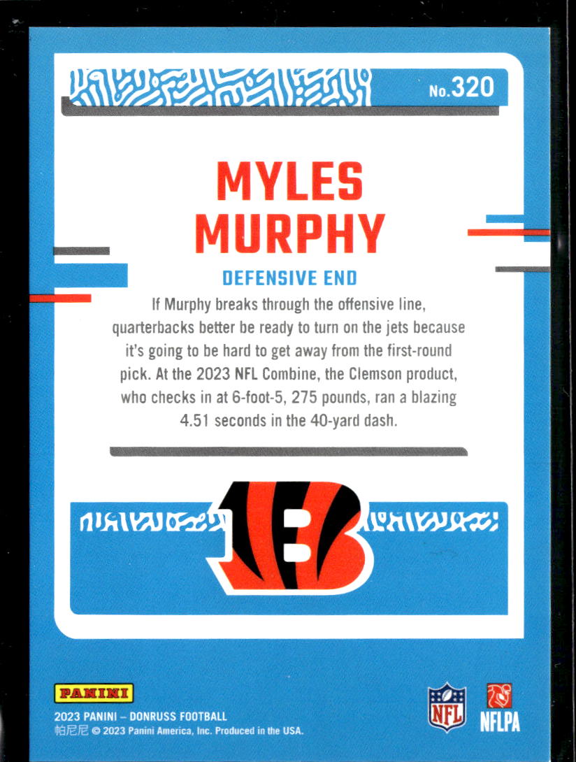 Myles Murphy 2023 Donruss Orange Jersey Number RC 13/99 Cincinnati Bengals
