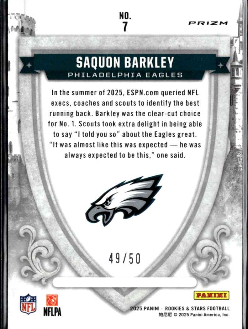 Saquon Barkley 2025 Rookies & Stars Crusade Blue 49/50 Philadelphia Eagles