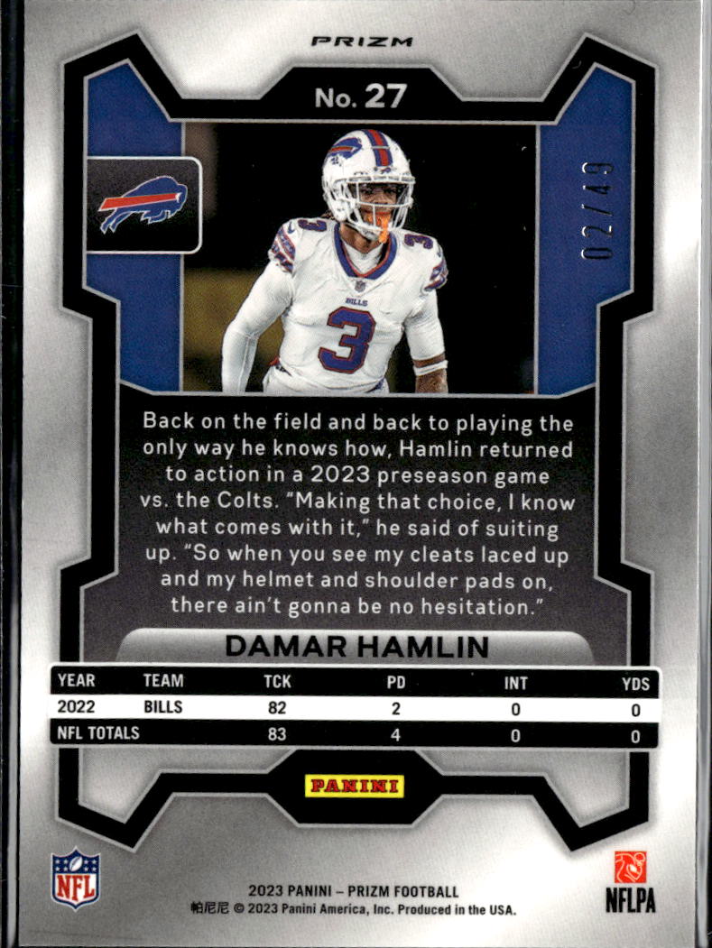 Damar Hamlin 2023 Prizm Purple Power Prizm 2/49 Buffalo Bills