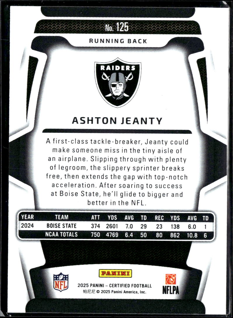 Ashton Jeanty 2025 Certified Mirror Orange Rookie RC 4/150 Las Vegas Raiders
