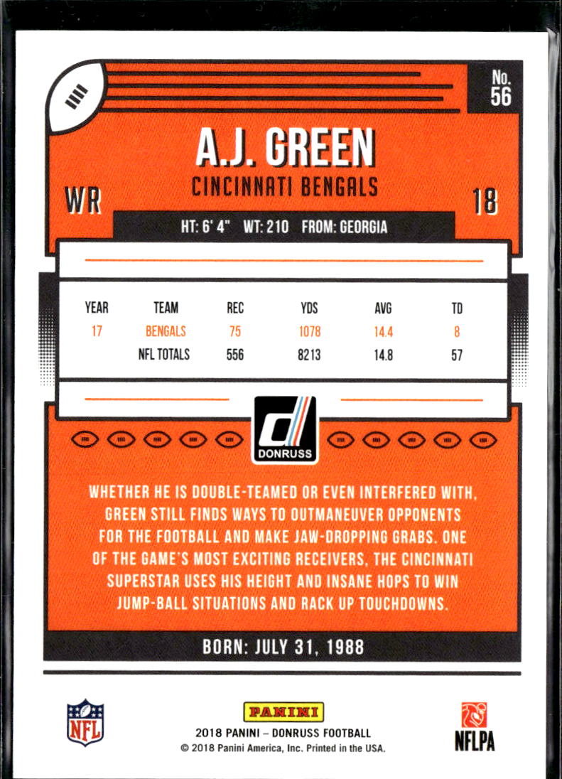 A.J. Green 2018 Donruss Jersey Number Orange 8/18 Cincinnati Bengals