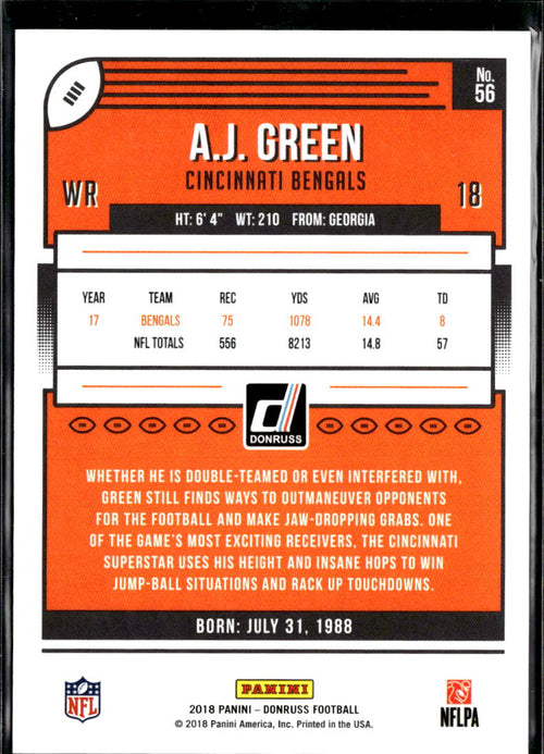 A.J. Green 2018 Donruss Jersey Number Orange 8/18 Cincinnati Bengals