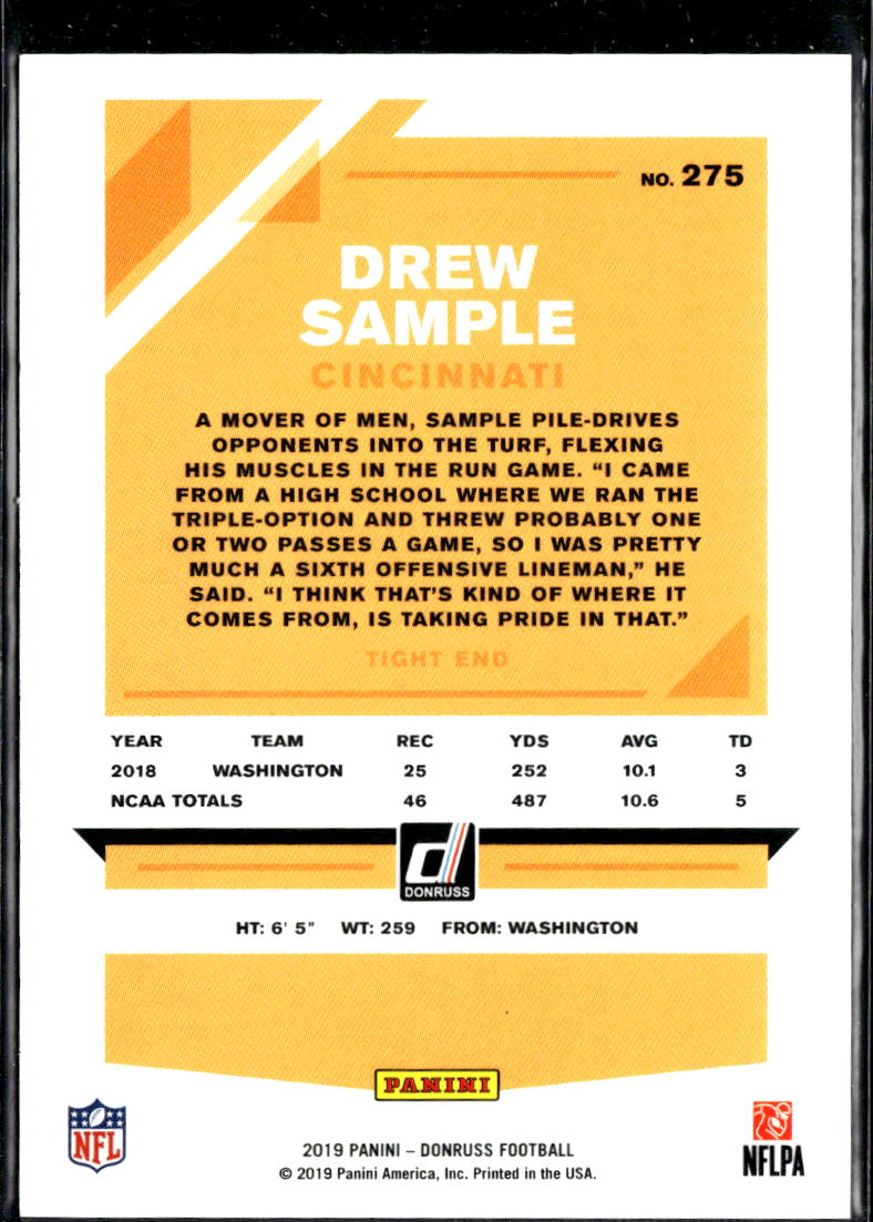 Drew Sample 2019 Donruss Rookie RC Orange 77/89 Cincinnati Bengals
