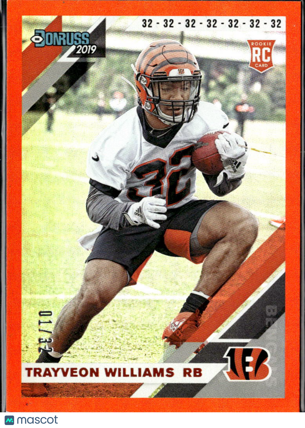 Trayveon Williams 2019 Donruss RC Orange Jersey Number 1/32 Cincinnati Bengals