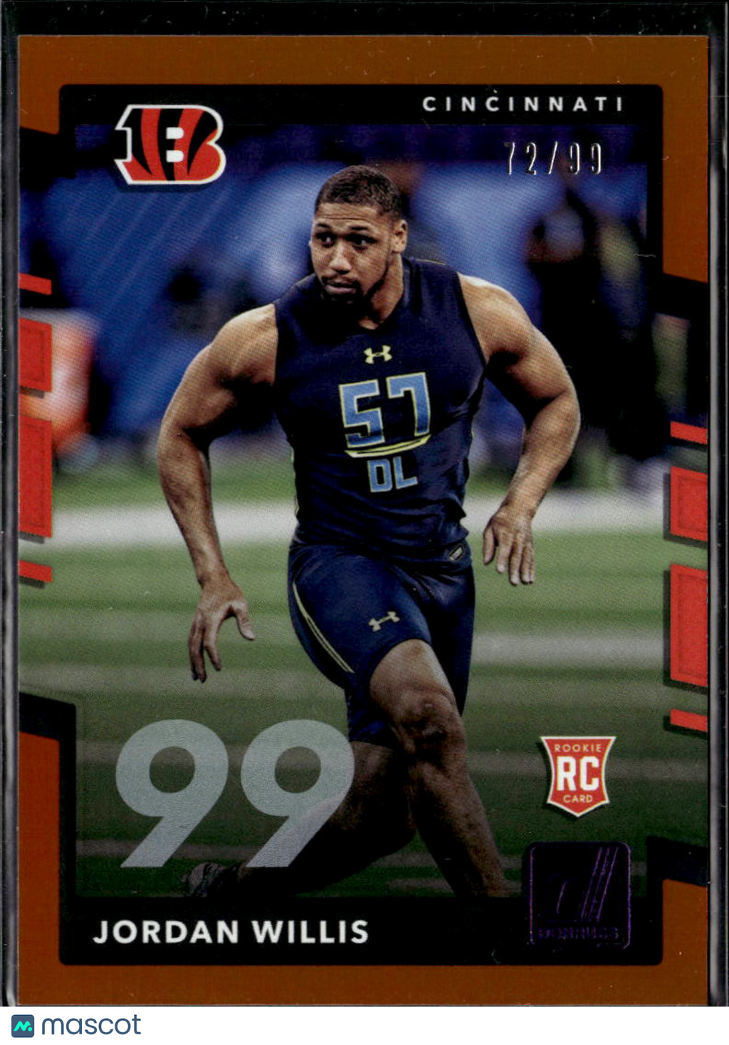 Jordan Willis 2017 Donruss Orange Jersey Number RC 72/99 Cincinnati Bengals