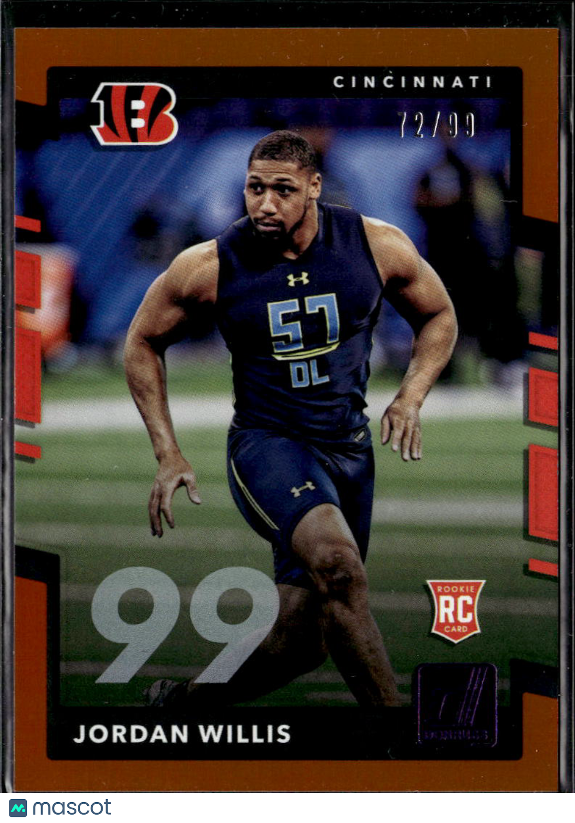 Jordan Willis 2017 Donruss Orange Jersey Number RC 72/99 Cincinnati Bengals