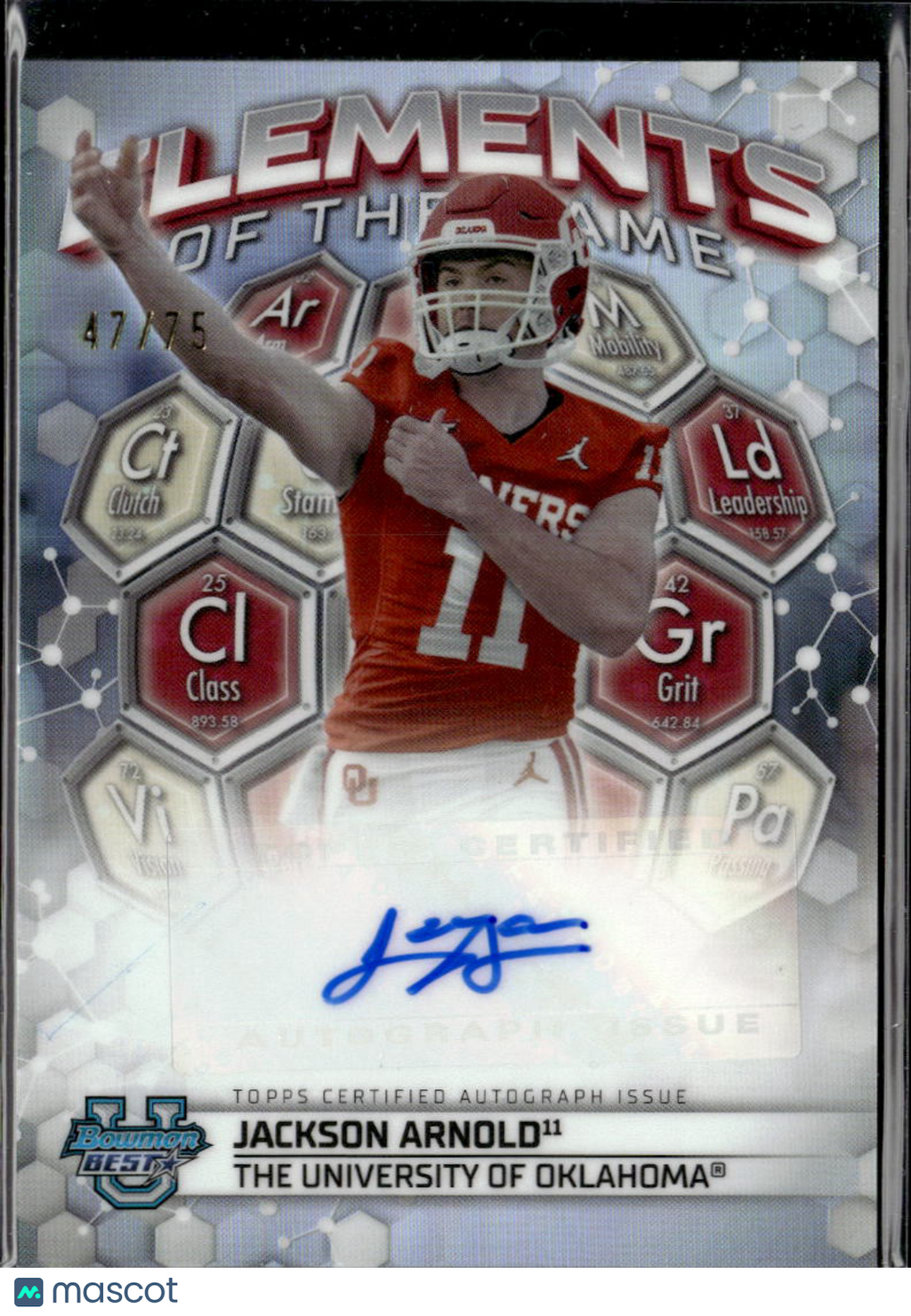 Jackson Arnold 2023 Bowman's Best Elements Auto Autograph 47/75 Oklahoma Sooners