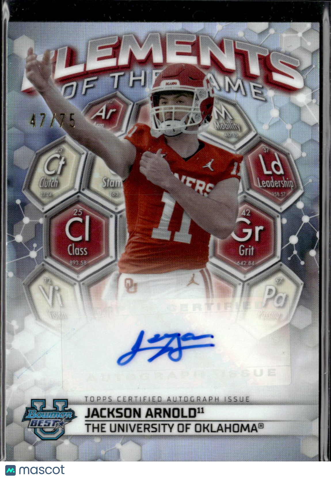 Jackson Arnold 2023 Bowman's Best Elements Auto Autograph 47/75 Oklahoma Sooners