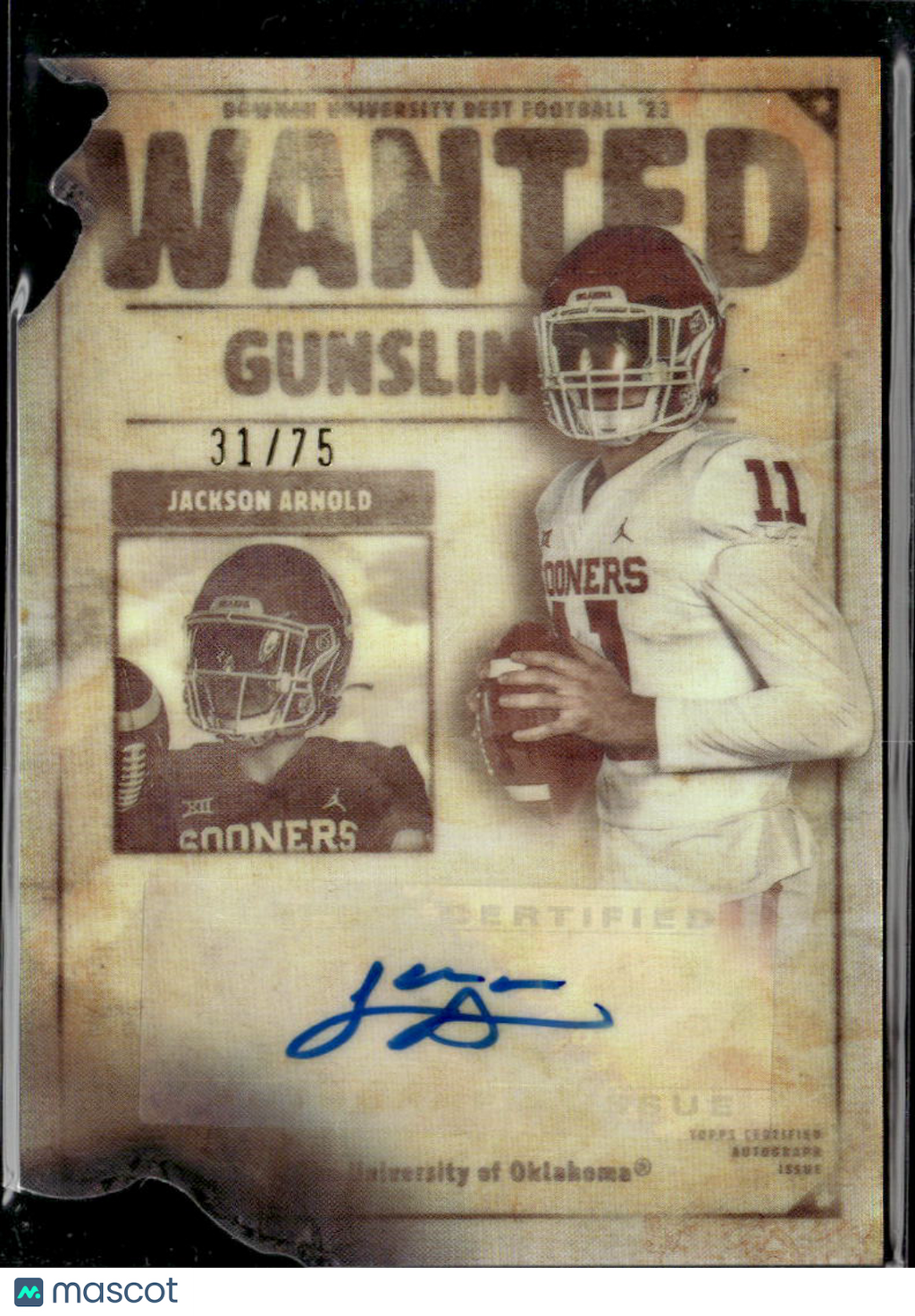 Jackson Arnold 2023 Bowman's Best Wanted Auto Autograph 31/75 Oklahoma Sooners
