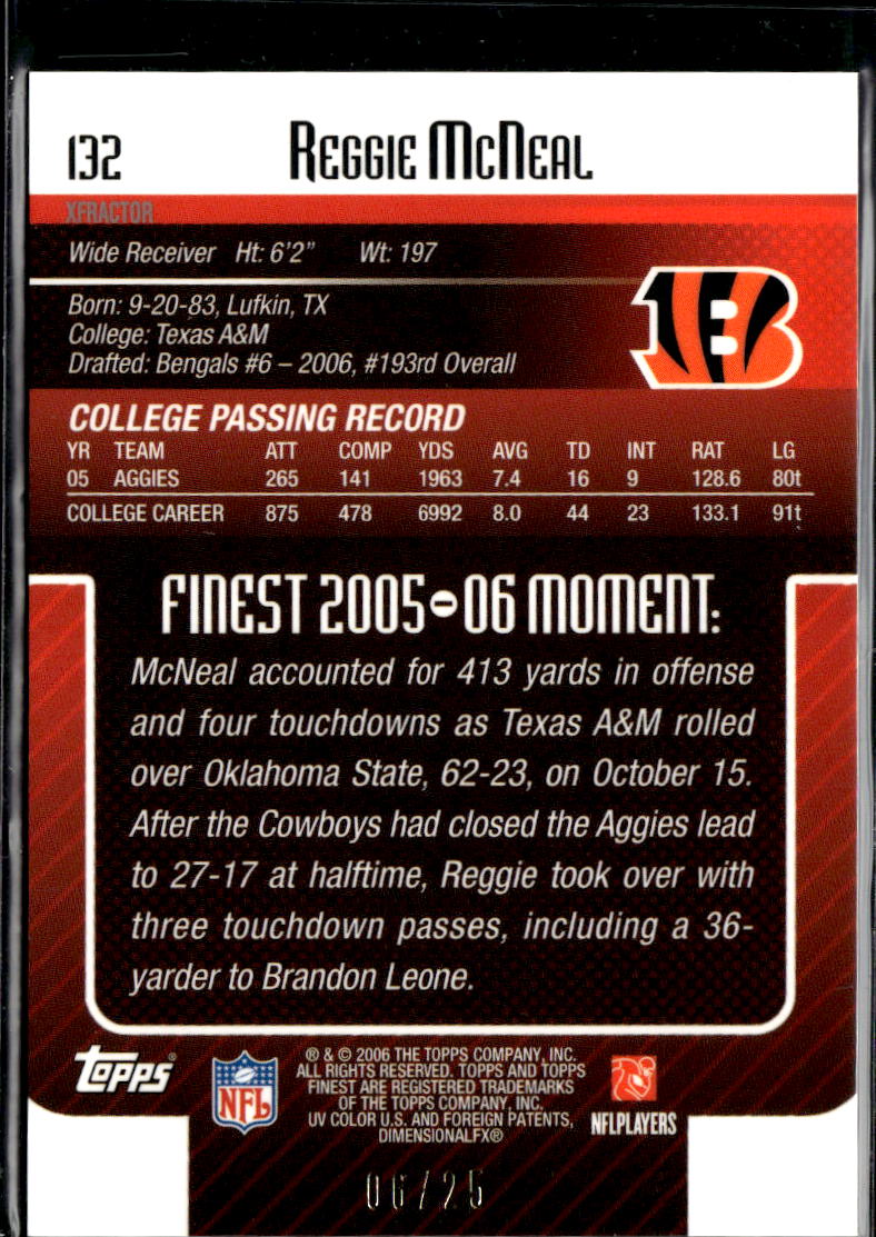 Reggie McNeal 2006 Topps Finest Black XFractor RC 6/25 Cincinnati Bengals