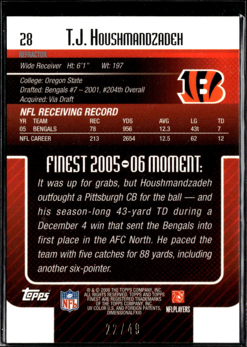 T.J. Houshmandzadeh 2006 Topps Finest GOLD Refractor 22/49 Cincinnati Bengals