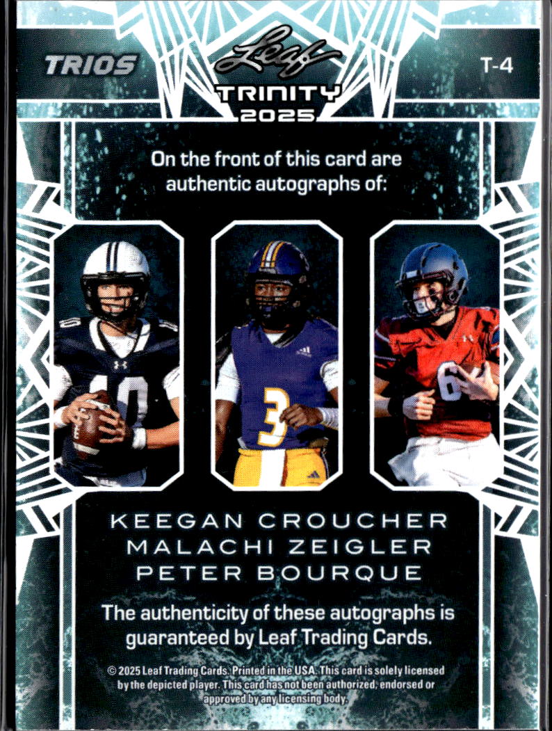 Keegan Croucher Malachi Zeigler Peter Bourque 2025 Leaf Trinity Auto Trios 1/8