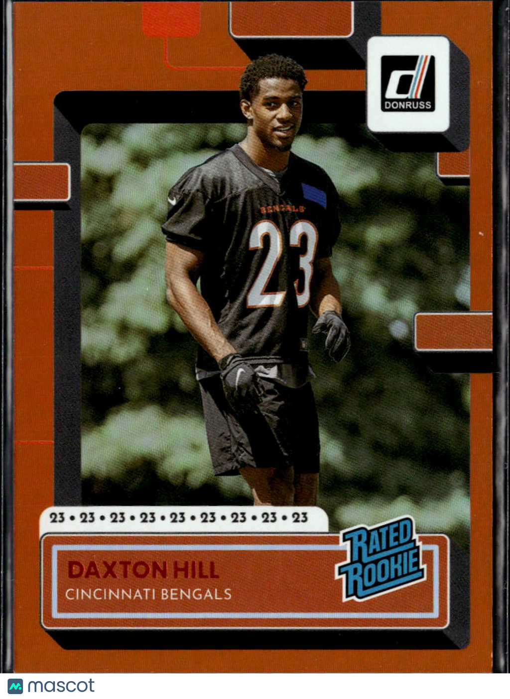 Daxton Hill 2022 Donruss Rated Rookie Orange Jersey Number 11/23 Bengals