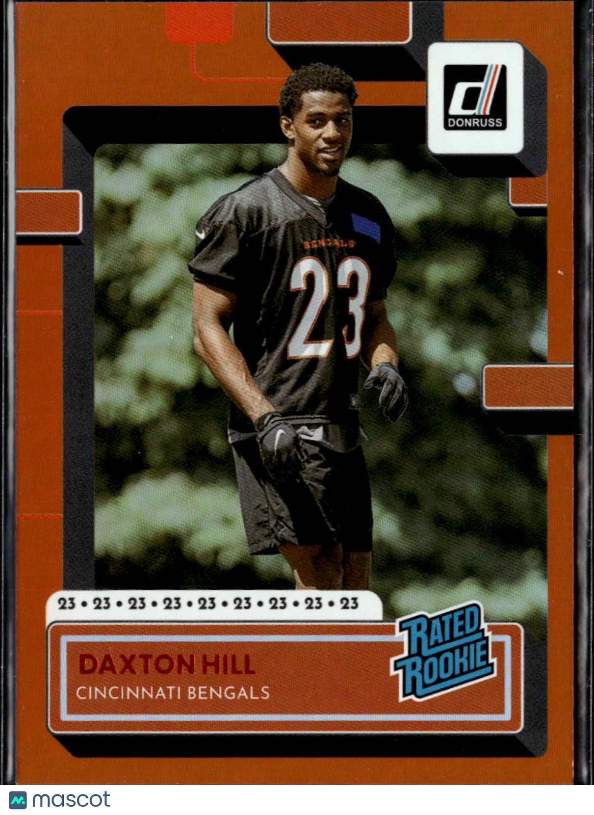 Daxton Hill 2022 Donruss Rated Rookie Orange Jersey Number 11/23 Bengals