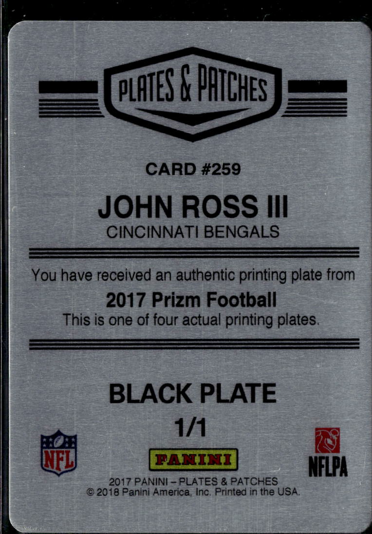 John Ross III 2018 Plates & Patches Prizm Black Printing Plate RC 1/1 Bengals