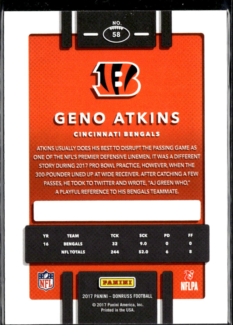 Geno Atkins 2017 Donruss Orange Jersey Number 26/97 Cincinnati Bengals