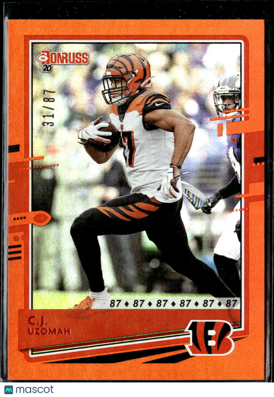 C.J. Uzomah 2020 Donruss Orange Jersey Number 31/87 Cincinnati Bengals