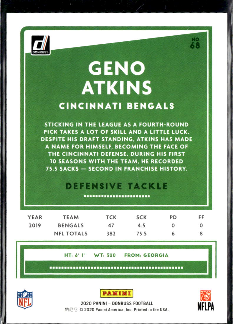Geno Atkins 2020 Donruss Orange Jersey Number 51/97 Cincinnati Bengals