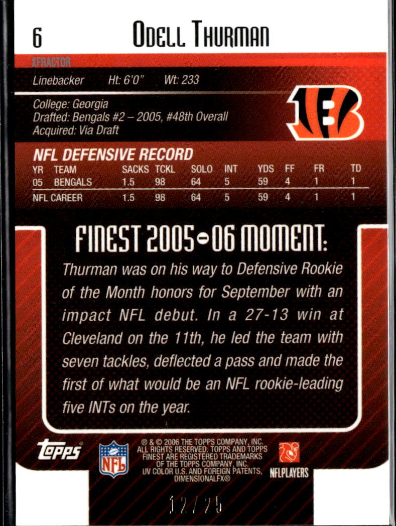 Odell Thurman 2005 Topps Finest Black Refractor 12/25 Cincinnati Bengals