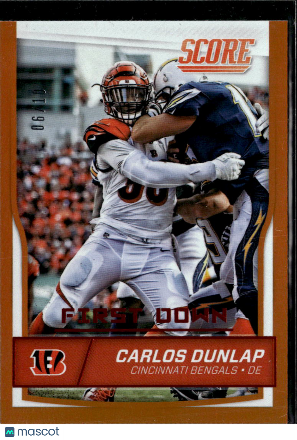 Carlos Dunlap 2016 Score First Down Orange 6/10 Cincinnati Bengals