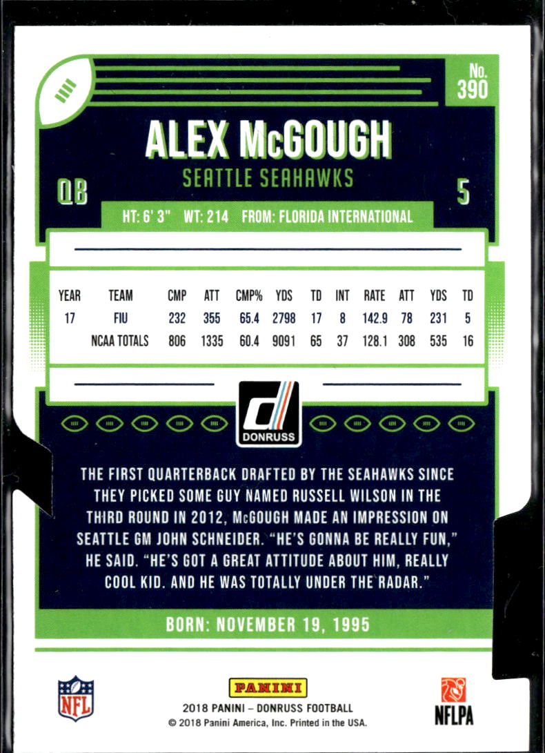 Alex McGough 2018 Donruss RC Silver Press Proof 22/75 Seattle Seahawks