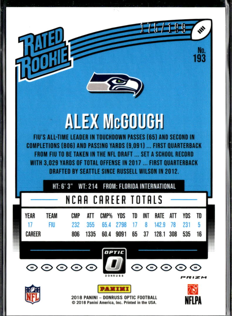 Alex McGough 2018 Optic Rated Rookie Orange 175/199 Seattle Seahawks