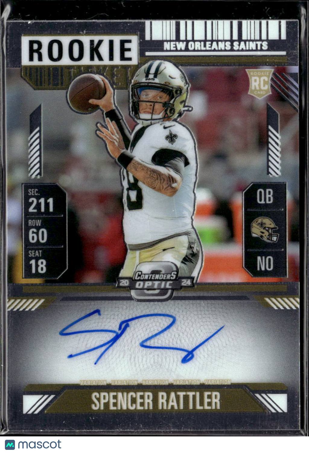 Spencer Rattler 2025 Contenders Optic Auto Autograph RC New Orleans Saints