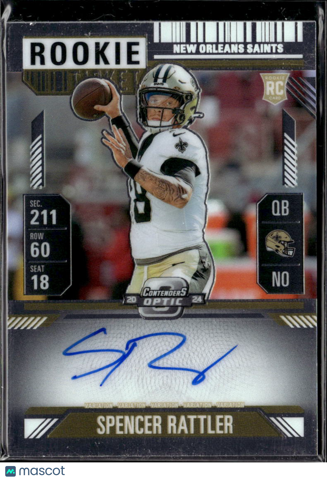 Spencer Rattler 2025 Contenders Optic Auto Autograph RC New Orleans Saints