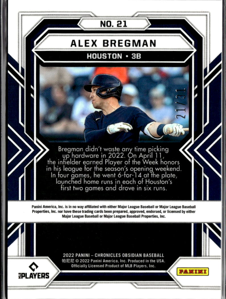 Alex Bregman 2022 Obsidian Orange Etched 21/31 Houston Astros