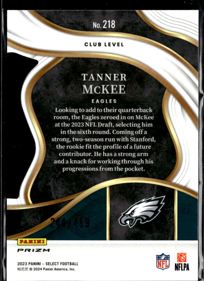 Tanner McKee 2024 Select Green Prizm Rookie RC 244/499 Philadelphia Eagles