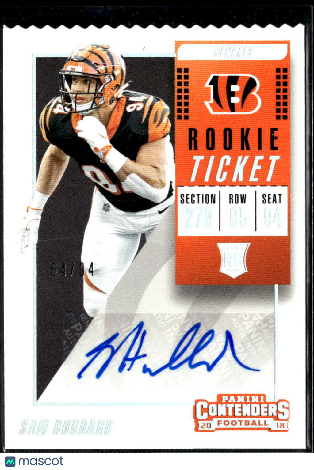 Sam Hubbard 2018 Contenders Ticket Stub Auto Autograph RC 54/94 Bengals