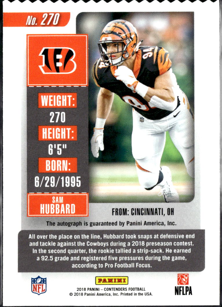 Sam Hubbard 2018 Contenders Ticket Stub Auto Autograph RC 54/94 Bengals