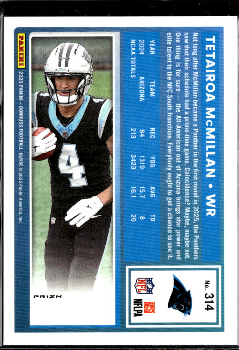 Tetairoa McMillan 2025 Optic Red Pandora Prizm RC Rookie Carolina Panthers