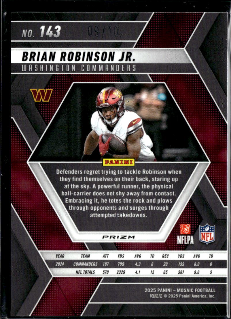 Brian Robinson Jr. 2025 Mosaic Green Fluorescent 9/10 Washington Commanders