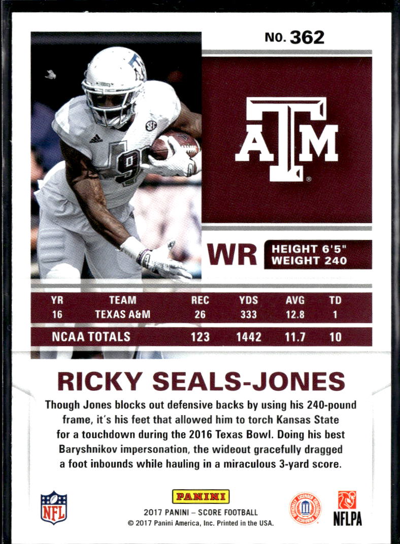 Ricky Seals-Jones 2017 Score RC Artist's Proof Blue 6/35 Texas A&M Aggies