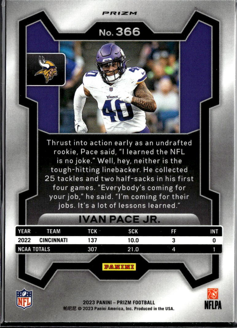 Ivan Pace Jr. 2023 Prizm Black White Checkerboard Rookie RC Minnesota Vikings