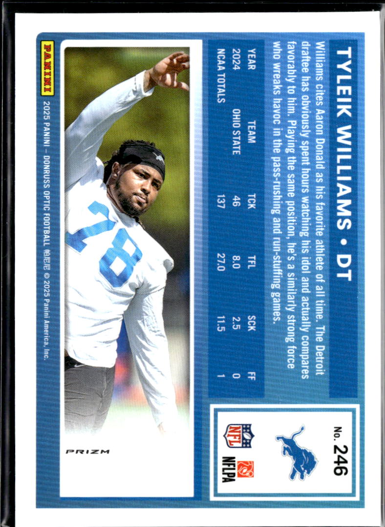 Tyleik Williams 2025 Optic Rated Rookie Blue Glitter RC SSP Detroit Lions